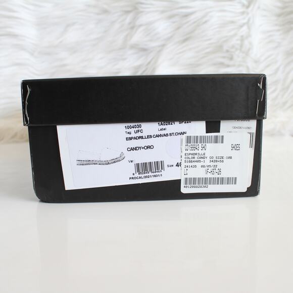 New Versace Pink & Gold Chain Graphic-Print Canvas Slip-On Espadrilles - Picture 14 of 14